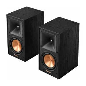 Pair of Klipsch R-40M bookshelf speakers with grilles removed