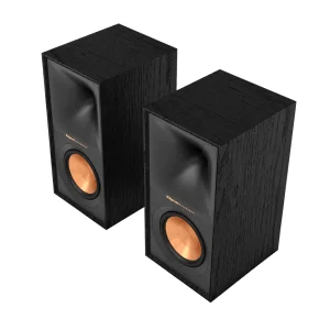 Pair of Klipsch R-50M bookshelf speakers with grilles removed