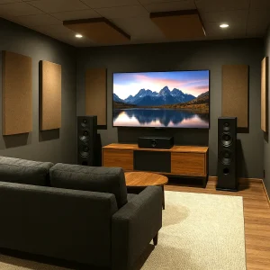Minimalistic home cinema with focus on comprehensive acoustic treatment